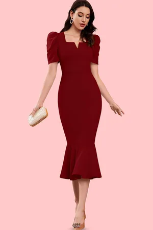Moda Rapido Women Puff Sleeve Bodycon Midi Dress