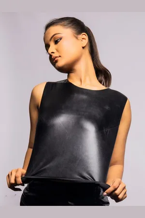 Erotissch Women Round Neck Leather Top