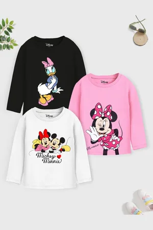 Miss and Chief Girls Pack Of 3 Mickey & Friends Graphic Printed T-shirts