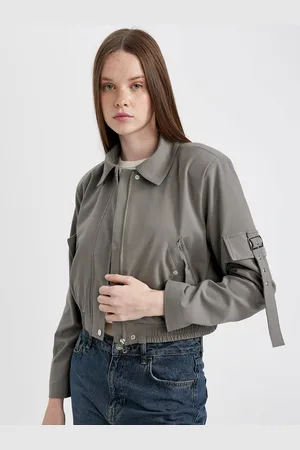 DeFacto Women Spread Collar Solid Casual Bomber Jacket