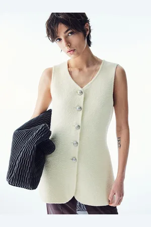 H&M Women Wool-Blend Button-Front Sweater Vest 1281472001-White