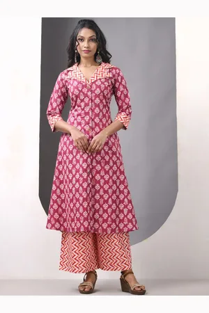 Charukriti Floral Printed Shirt Collar Satin A-Line Kurta With Palazzos