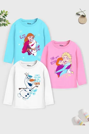 Miss and Chief Girls Pack Of 3 Frozen Graphic Printed Round Neck T-shirts