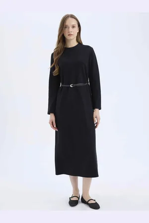 DeFacto Women Round Neck A-Line Midi Dress