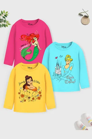 Miss and Chief Girls Pack Of 3 Cinderella Graphic Printed Cotton T-shirts
