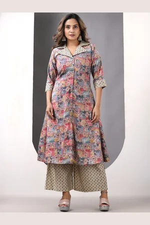 Charukriti Floral Printed Lapel Collar Satin A-Line Kurta With Palazzos