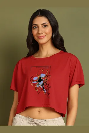 Chozi Women Bio Finish Floral Printed Round Neck Cotton Boxy T-shirt