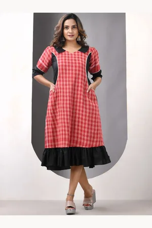 Charukriti Checked Cotton A-line Ethnic Dress