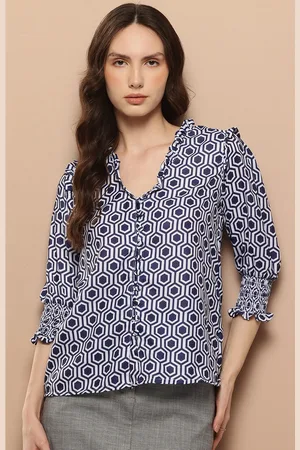 Invictus Geometric Print Puff Sleeve Shirt Style Top
