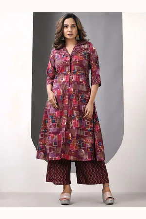 Charukriti Geometric Printed Shirt Collar Satin A-Line Kurta With Palazzos