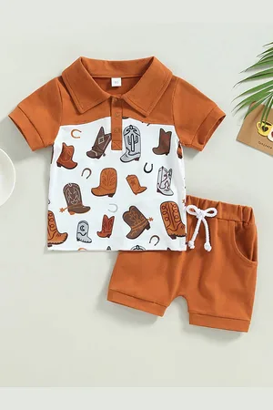 LULU & SKY Boys Printed Polo Collar Pure Cotton T-Shirt With Shorts