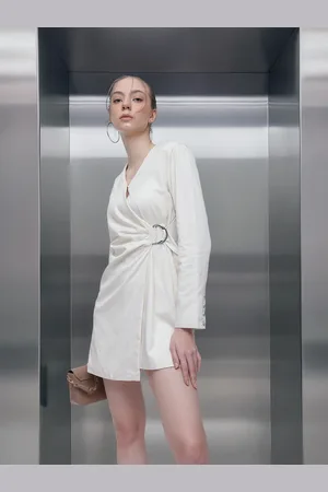French Connection V-Neck Gathered or Pleated Mini Wrap Dress