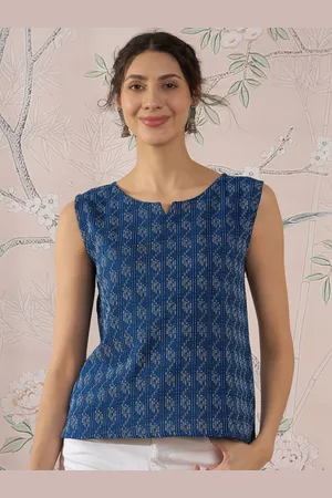 InWeave Women Print V-Neck Sleeveless Cotton Top
