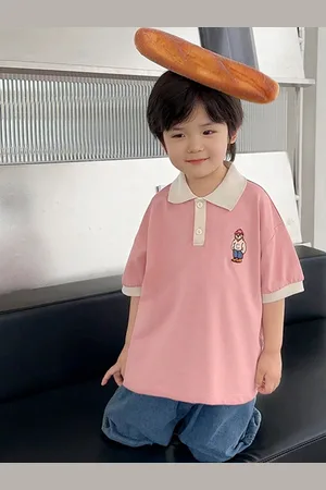 LULU & SKY Boys Colourblocked Polo Collar Applique T-shirt
