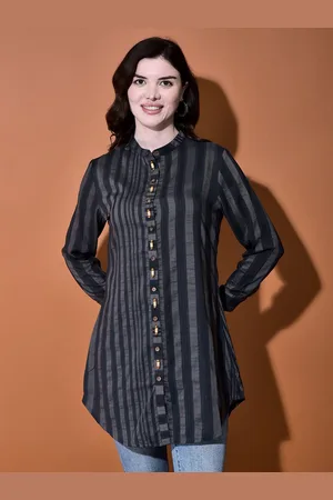 FUTURO REMOTO GIOIELLI Women Vertical Stripes Round Neck Shirt Style Top