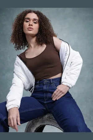 Roadster The Life Co. Ribbed Extended Sleeves Crop Fitted Top