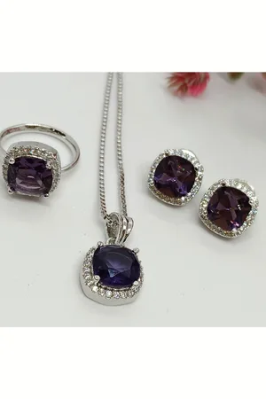 EVY Silver-Plated Cubic Zirconia-Studded Pendant & Earrings With Finger Ring