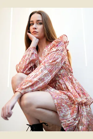 ONLY Ethnic Motifs Printed Puff Sleeve Ruffles Layered Fit and Flare Mini Dress