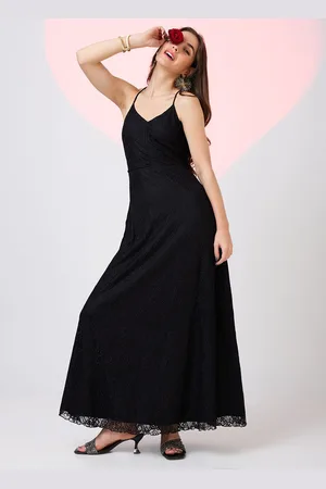 Globus Women Back Side Cross Strap Cut-Out Detail Lace Fit & Flare Maxi Party Dress