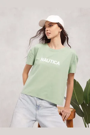 Nautica Women Typography Printed Drop-Shoulder Sleeves T-shirt