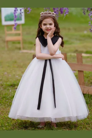 LULU & SKY Girls Peter Pan Collar Fit & Flare Maxi Dress