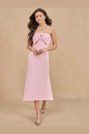Color Capital Strapless Bandeau Midi Dress with Bow