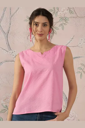 InWeave Women Self Design Round Neck Sleeveless Cotton Top