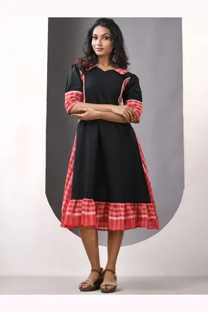 Charukriti Checked Cotton A-line Ethnic Dress