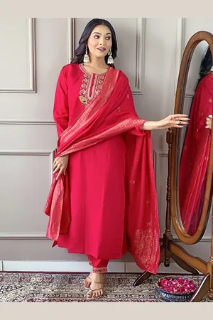 Moda Rapido Women Floral Embroidered Regular Thread Work Chanderi Silk Kurta with Trousers & With Dupatta