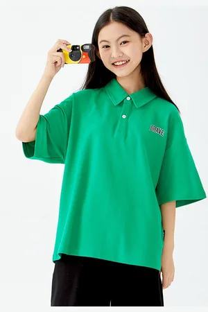 LULU & SKY Girls Solid Polo Collar Cotton Oversized T-shirt