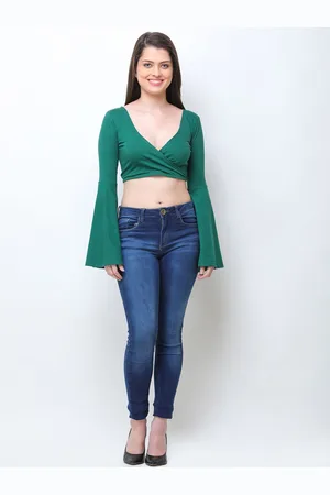 Moda Rapido Women Pure Cotton Flared Sleeves Wrap Crop Top