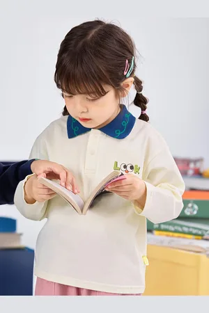LULU & SKY Girls Printed Polo Collar Pockets T-shirt