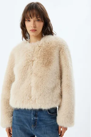 Koton Women Collarless Self Design Casual Open Front Jacket