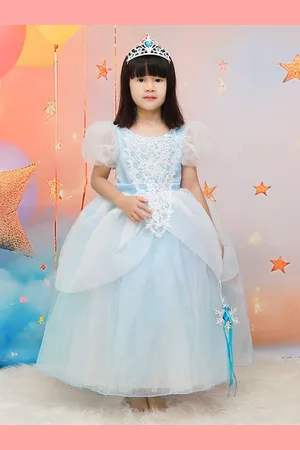 LULU & SKY Girls Puff Sleeves Fit & Flare Maxi Dress
