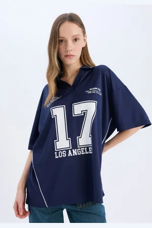 DeFacto Women Varsity Printed Polo Collar T-shirt