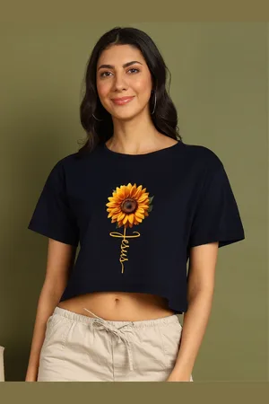 Chozi Women Bio Finish Floral Printed Round Neck Cotton Boxy T-shirt