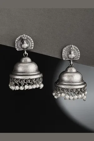 ATIBELLE German Silver Plated Artificial Beaded Dome Shaped Jhumkas