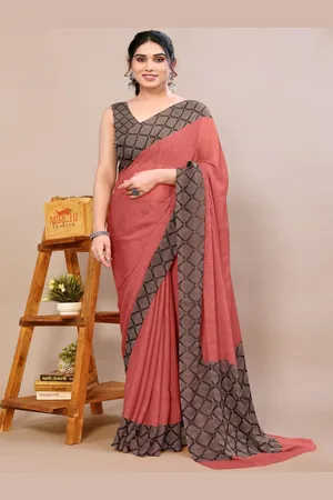 Kalini Women Printed Poly Chiffon Saree with Unstitched Blouse