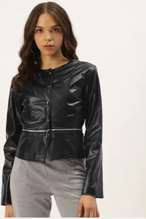 Zastraa Women Collarless Solid Lightweight Leather Jacket