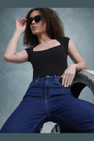 Roadster The Life Co. Ribbed Extended Sleeves Crop Fitted Top