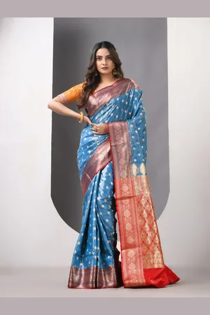 Charukriti Woven Design Zari Silk Blend Banarasi Saree