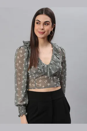 Moda Rapido Women Floral Printed Puff Sleeve Crop Top