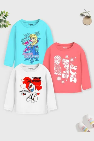 Miss and Chief Girls Pack Of 3 Frozen Graphic Printed Round Neck Cotton T-shirts