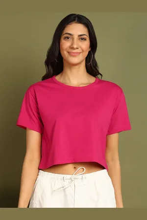 Chozi Women Bio Finish Solid Round Neck Cotton Boxy T-shirt