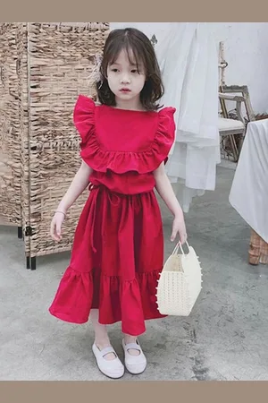 LULU & SKY Girls Boat Neck Ruffled Blouson Midi Dress