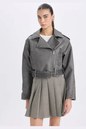 DeFacto Women Notched Lapel Washed Solid Casual Denim Jacket