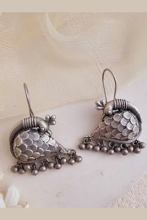 Binnis Wardrobe Women Silver Peacock Shaped Hoop Earrings