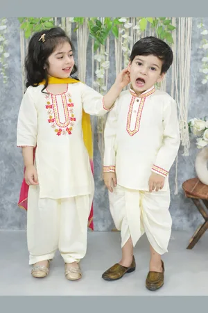 BownBee Girls Ethnic Motifs Yoke Design Regular Thread Work Kurta With Salwar & Dupatta
