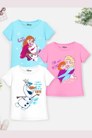 Miss and Chief Girls Pack Of 3 Frozen Graphic Printed Round Neck Cotton T-shirts