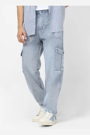 URBANO Men Light Grey Loose Fit Cargo Jeans With 6 Pockets Non-Stretchable